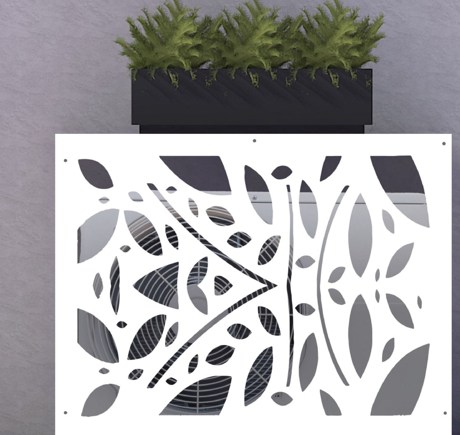 Cache-climatisation sur-mesure en aluminium composite, design Eden découpé