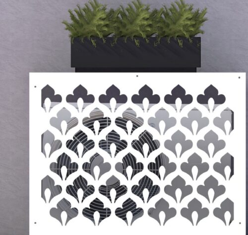 Cache-climatisation sur-mesure en aluminium composite, design Fleur de lys découpé