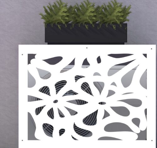 Cache-climatisation sur-mesure en aluminium composite, design Marguerite découpé