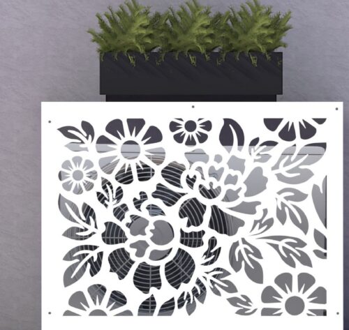 Cache-climatisation sur-mesure en aluminium composite, design Fleurs découpé