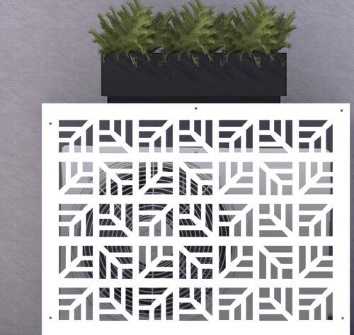 Cache-climatisation sur-mesure en aluminium composite, design Mosaïque découpé