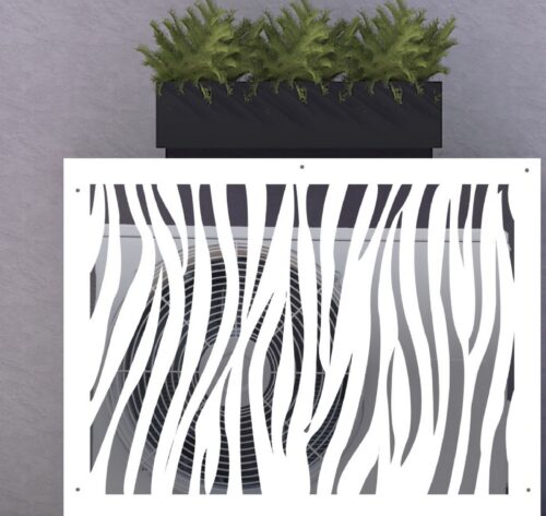 Cache-climatisation sur-mesure en aluminium composite, design Zèbre découpé