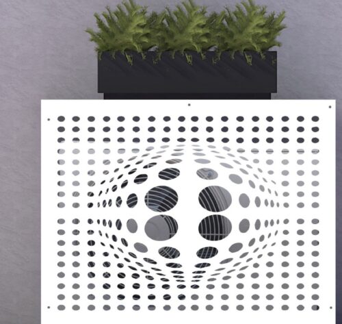 Cache-climatisation sur-mesure en aluminium composite, design Zoom découpé