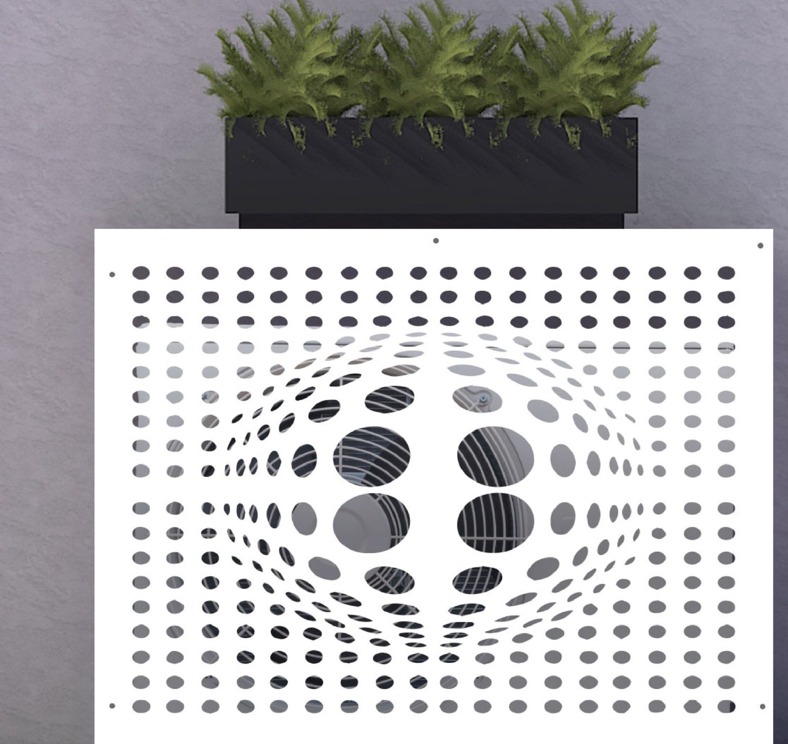 Cache-climatisation sur-mesure en aluminium composite, design Zoom découpé