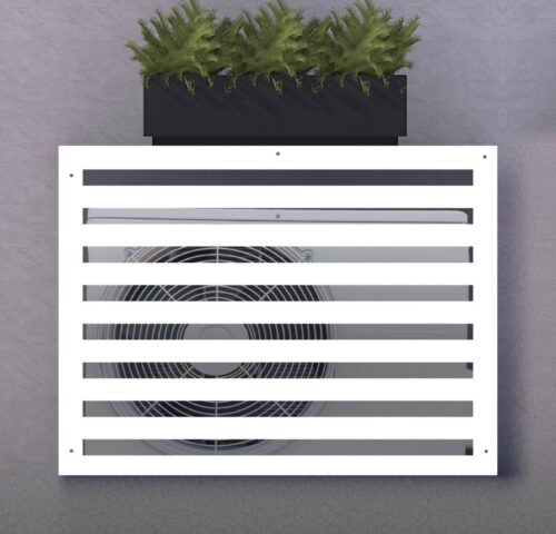 Cache-climatisation sur-mesure en aluminium composite, design Horizon découpé