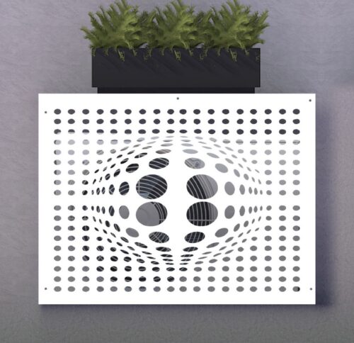 Cache-climatisation sur-mesure en aluminium composite, design Zoom découpé